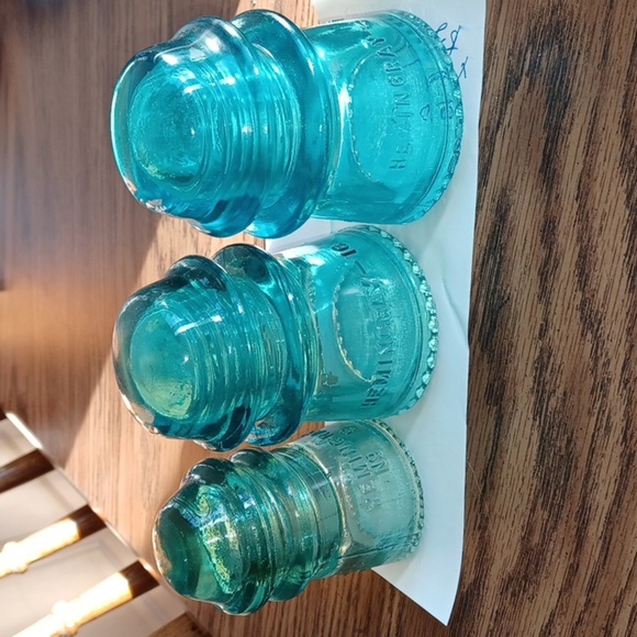 Glass Insulator Set of 3 Hemingray Aqua Blue Electrical Power Pole Made In USA - Picture 1 of 8